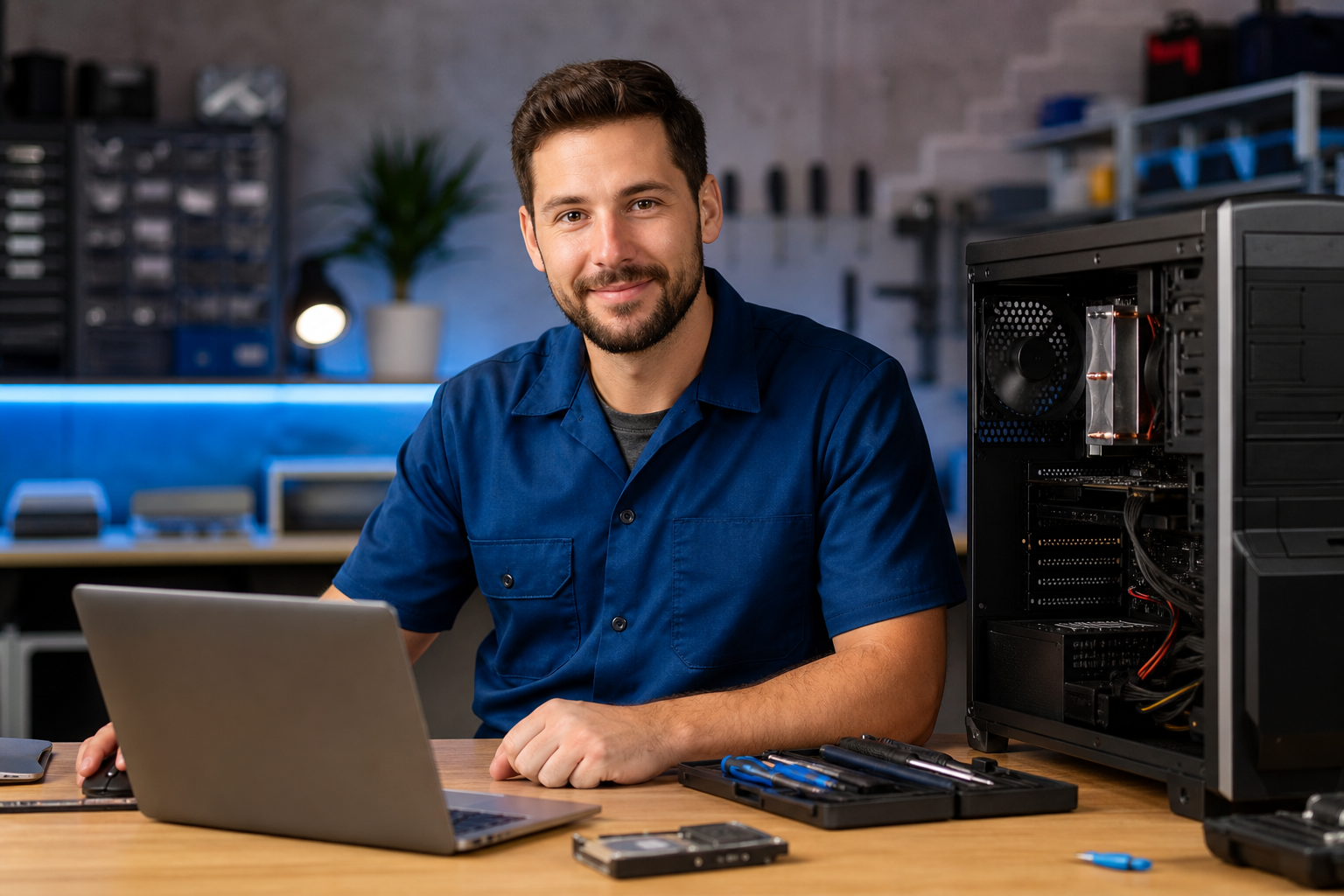 MatzoTech repair technicians working on laptops and desktops