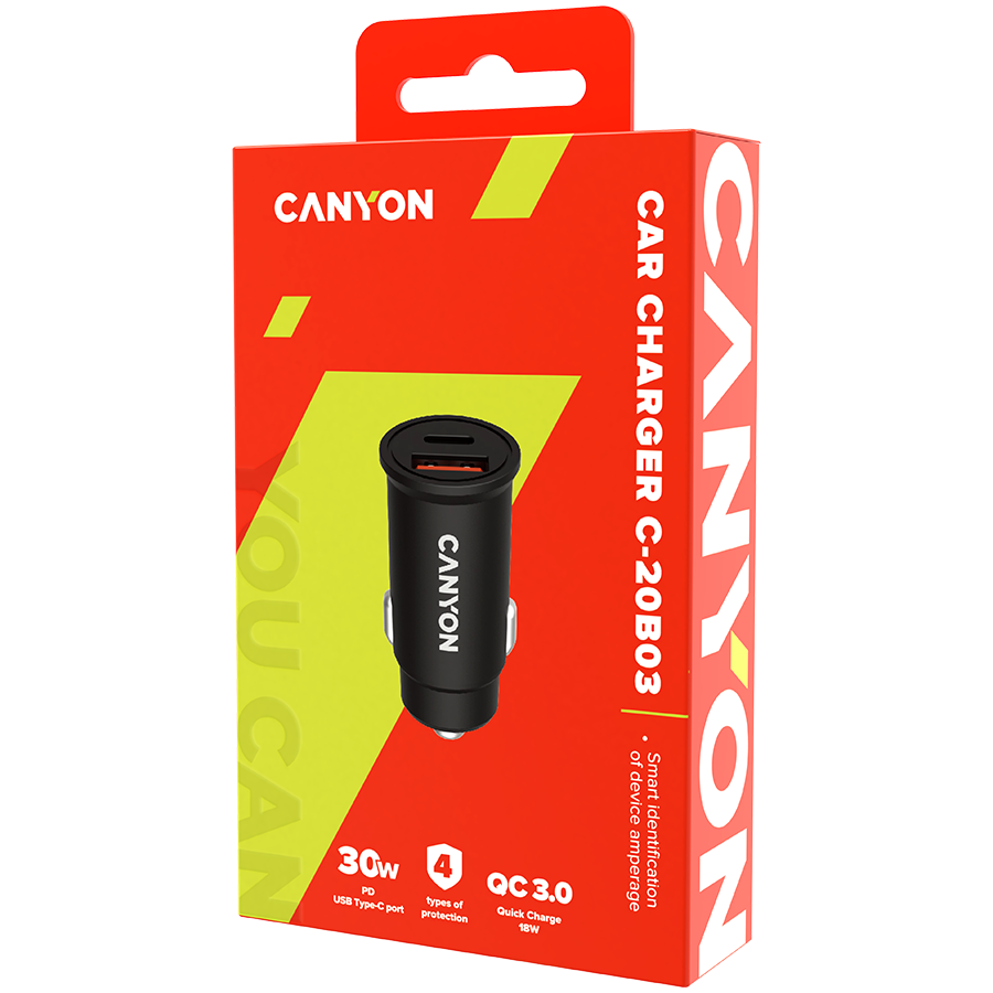 CANYON ?-20B03, PD 30W/QC3.0 18W Pocket size car charger with 1-USB A+ 1-US 3 211215170012836678.jpg. CANYON ?-20B03, PD 30W/QC3.0 18W Pocket size car charger with 1-USB A+ 1-US