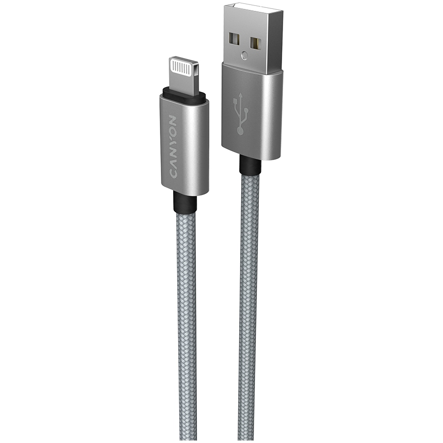 CANYON MFI-3, Charge & Sync MFI braided cable with metalic shell, USB to li 4 240612125203060627.jpg. CANYON MFI-3, Charge & Sync MFI braided cable with metalic shell, USB to li