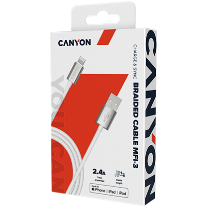 CANYON MFI-3, Charge & Sync MFI braided cable with metalic shell, USB to li 4 211029062114855729.jpg. CANYON MFI-3, Charge & Sync MFI braided cable with metalic shell, USB to li