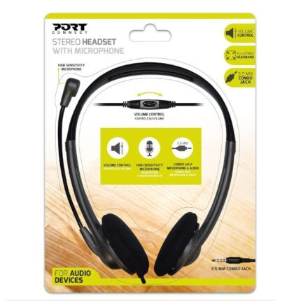 901603_wr_01.jpg. Port Stereo Headset with Mic with 1.2m Cable|1 x 3.5mm|Volume Controller - Black
