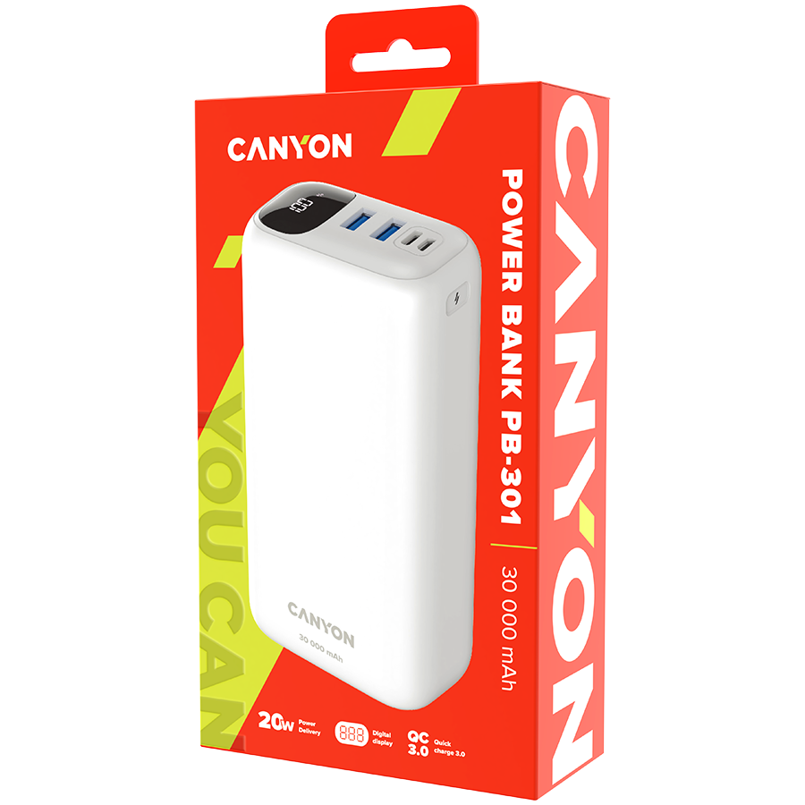 CANYON PB - 301, Power bank 30000mAh Li-poly battery, Input Micro: DC5V/2A, 5 230224135834857893.jpg. CANYON PB - 301, Power bank 30000mAh Li-poly battery, Input Micro: DC5V/2A,