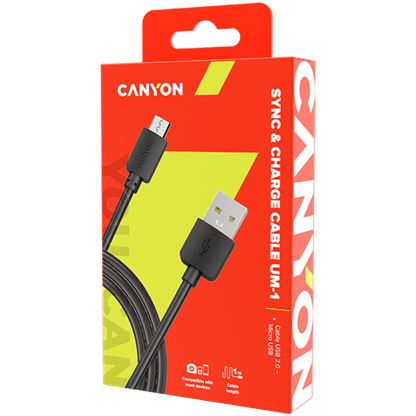 CANYON UM-1, Micro USB cable, 1M, Black, 15*8.2*1000mm, 0.018kg 3 211029060307832257.jpg. CANYON UM-1, Micro USB cable, 1M, Black, 15*8.2*1000mm, 0.018kg