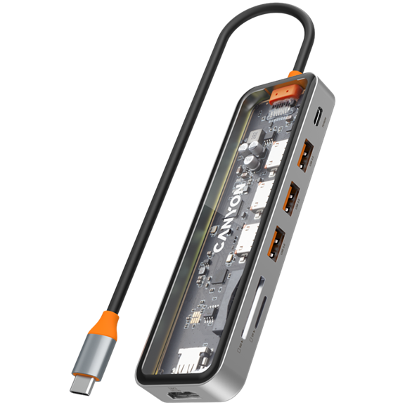 CANYON hub DS-13 7in1 4k USB-C Transparent Space Grey 2 240131080012390847.jpg. CANYON hub DS-13 7in1 4k USB-C Transparent Space Grey
