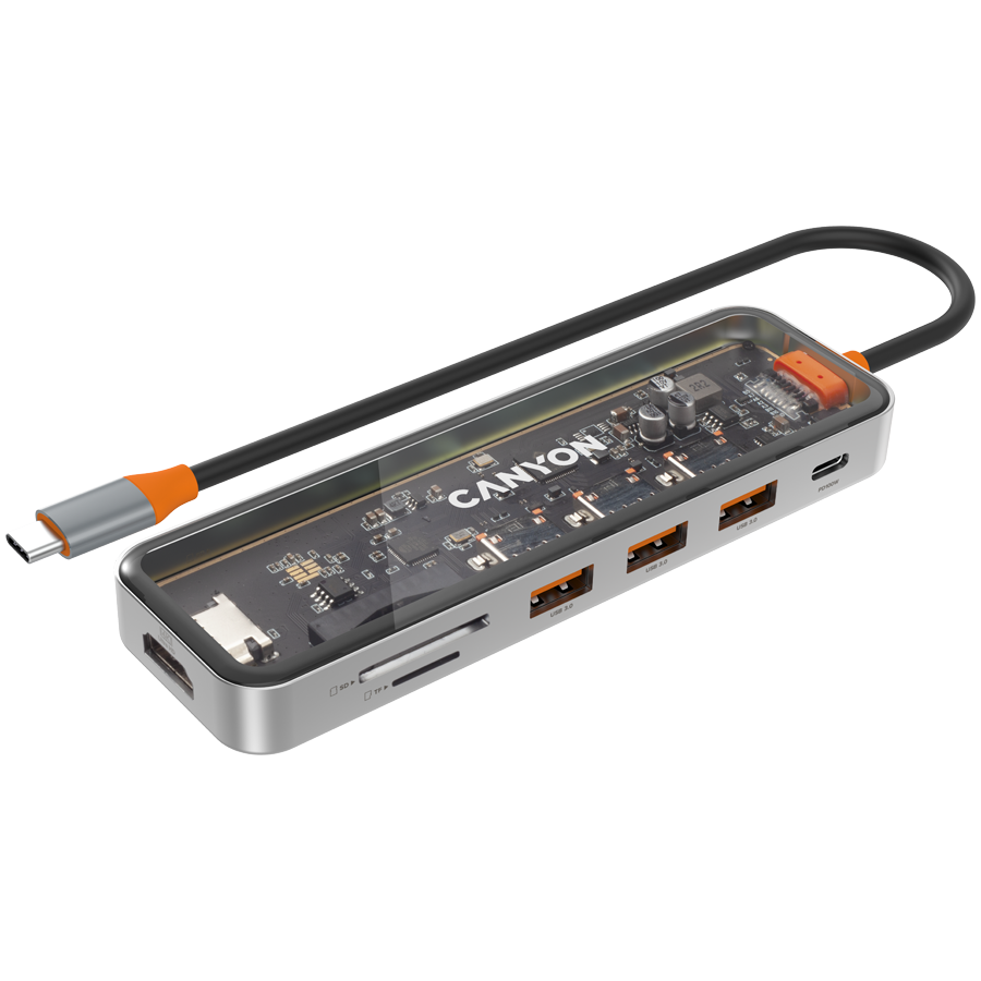 CANYON hub DS-13 7in1 4k USB-C Transparent Space Grey 3 240131080012417800.jpg. CANYON hub DS-13 7in1 4k USB-C Transparent Space Grey