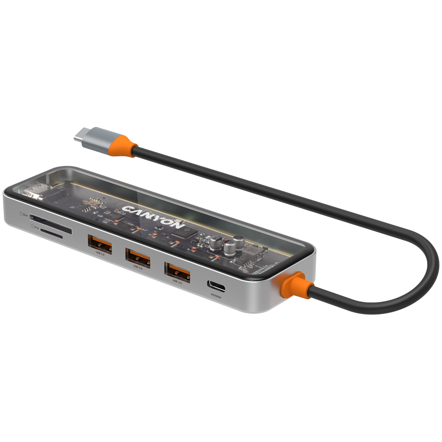 CANYON hub DS-13 7in1 4k USB-C Transparent Space Grey 4 240131080012448098.jpg. CANYON hub DS-13 7in1 4k USB-C Transparent Space Grey