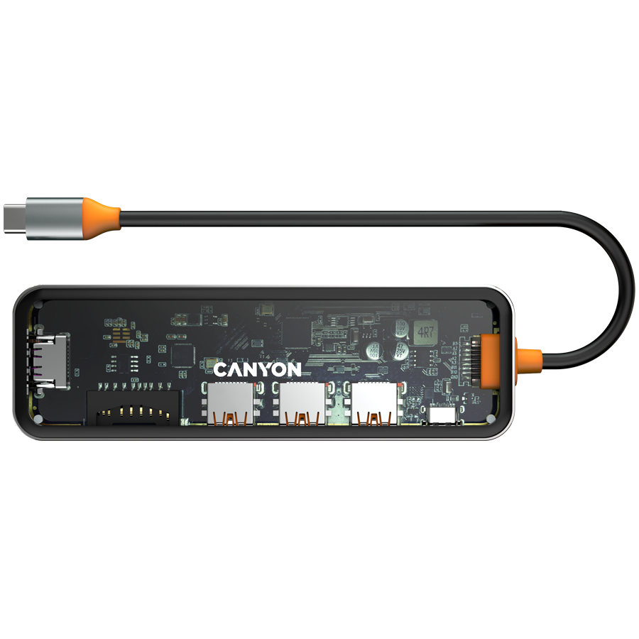 CANYON hub DS-13 7in1 4k USB-C Transparent Space Grey 6 240131080012515774.jpg. CANYON hub DS-13 7in1 4k USB-C Transparent Space Grey