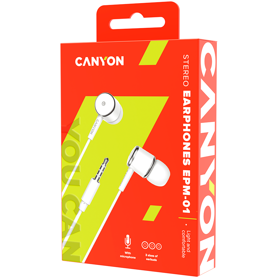 CANYON headphones EPM-01 Mic 1.2m White 4 220121141010925928.jpg. CANYON headphones EPM-01 Mic 1.2m White