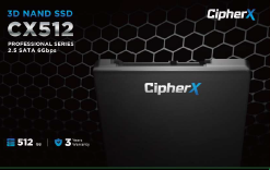 CX512GBNX100S.jpg. 512GB CipherX, CX512 PRO 2.5", 3D NAND TLC, NANDXtend ECC Data Protect, SLC Caching, SATA-6Gbps (TCG and AES Encryption support) SSD