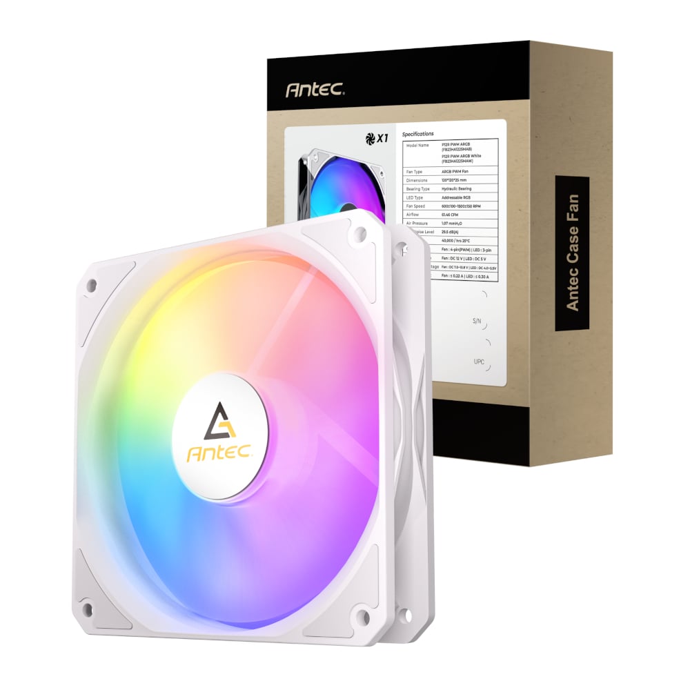 Antec P12 PWM 120mm ARGB Reverse Case Fan - White 1 P12R-ARGB-WHT_wr_01.jpg. Antec P12 PWM 120mm ARGB Reverse Case Fan - White