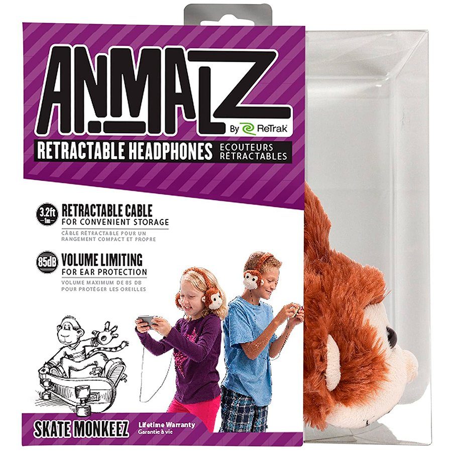 Animalz Furry Retractable Volume Limiting Over-the-Ear Headphones - Monkey 3 200817160009050763.jpg. Animalz Furry Retractable Volume Limiting Over-the-Ear Headphones - Monkey