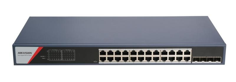 Hikvision L2 Smart Managed 24 Gigabit PoE ports 4 Gigabit SFP ports 802.3af/at PoE power budget 370W HPP Cloud managed VLAN STP/RSTP loop prefention DHCP Snooping ACL IP&MAC filter based on port SNMP V1/V2C Max. 300 meter PoE transmission Ra 1 PartImage.ashx. Hikvision L2 Smart Managed 24 Gigabit PoE ports 4 Gigabit SFP ports 802.3af/at PoE power budget 370W HPP Cloud managed VLAN STP/RSTP loop prefention DHCP Snooping ACL IP&MAC filter based on port SNMP V1/V2C Max. 300 meter PoE transmission Ra