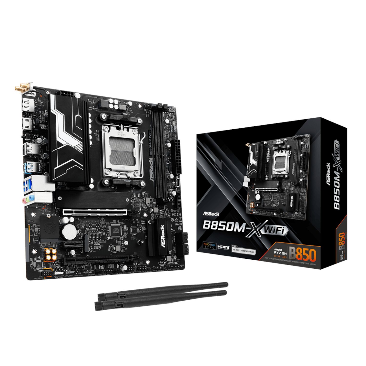 ASRock B850M-X WiFi AM5 Micro ATX Motherboard (DDR5, PCIe 5.0, Wi-Fi 6E) 1 B850M-XWIFI-WR-01.jpg. ASRock B850M-X WiFi AM5 Micro ATX Motherboard (DDR5, PCIe 5.0, Wi-Fi 6E)