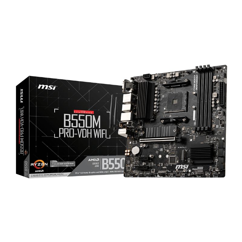 MSi B550M PRO-VDH WiFi Motherboard | AMD AM4 | DDR4 | PCIe 4.0 | M.2 | WiFi AC | mATX 2 B550M-PRO-VDH-WIFI_wr_05.jpg. MSi B550M PRO-VDH WiFi Motherboard | AMD AM4 | DDR4 | PCIe 4.0 | M.2 | WiFi AC | mATX