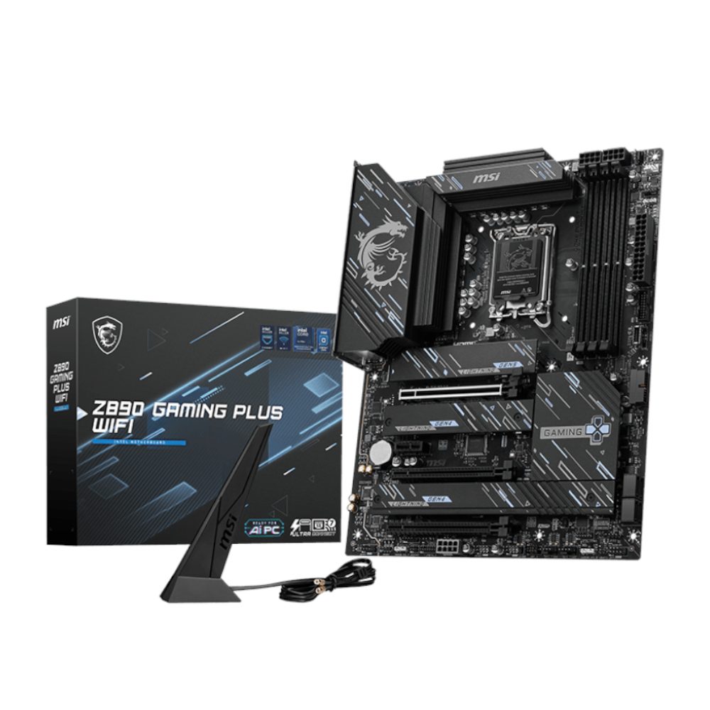 MSi Z890 Gaming Plus Wifi Motherboard | LGA 1851 | DDR5 | USB4 | ATX 2 Z890GAMINGPLUSWIFI_wr_01.jpg. MSi Z890 Gaming Plus Wifi Motherboard | LGA 1851 | DDR5 | USB4 | ATX