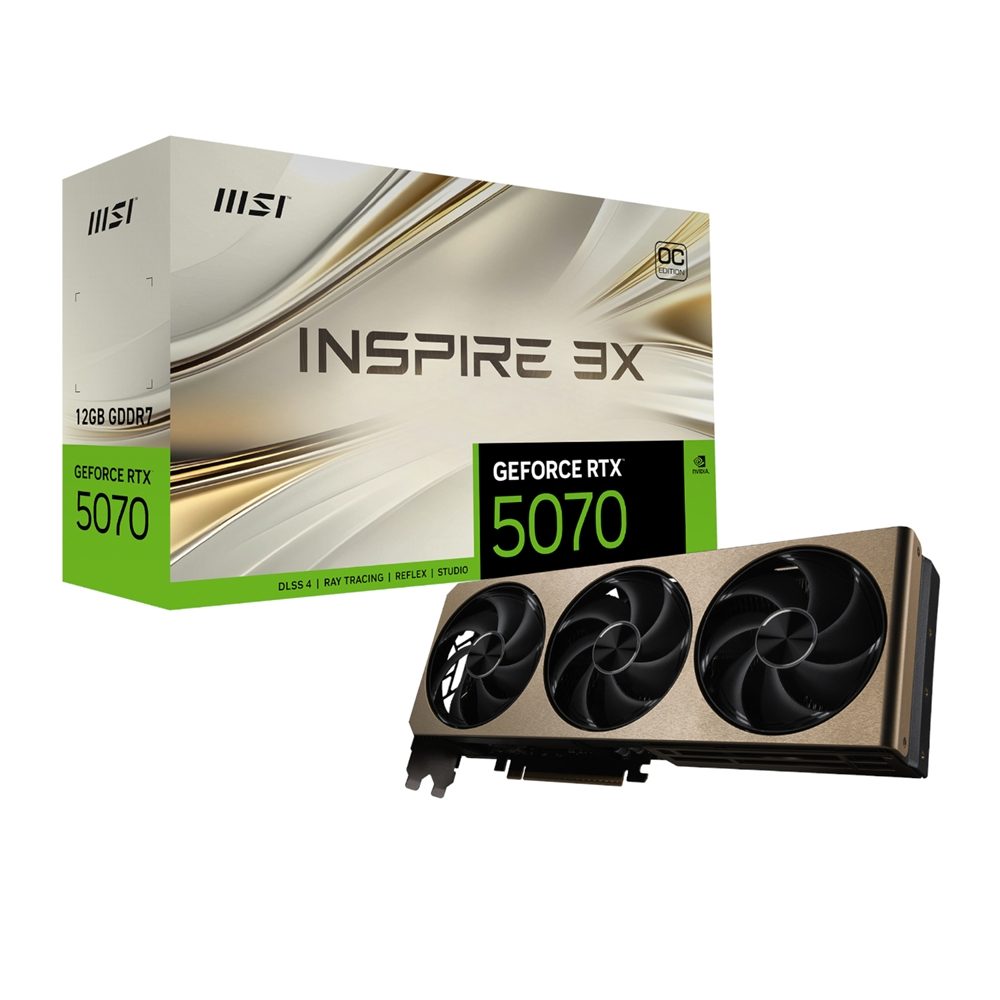 MSi GeForce RTX 5070 Inspire 3X OC 12GB GDDR7 Graphics Card 2 MSI_RTX5070INSPIRE3XOC12GB_wr_01a.jpg. MSi GeForce RTX 5070 Inspire 3X OC 12GB GDDR7 Graphics Card