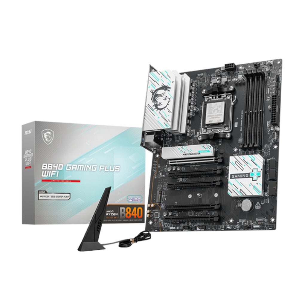 MSi B840 Gaming Plus WiFi Motherboard | LGA 1851 | DDR5 | PCIe 5.0 | WiFi 6E | ATX 2 MSI_B840GAMINGPLUSWIFI_wr_01.jpg. MSi B840 Gaming Plus WiFi Motherboard | LGA 1851 | DDR5 | PCIe 5.0 | WiFi 6E | ATX