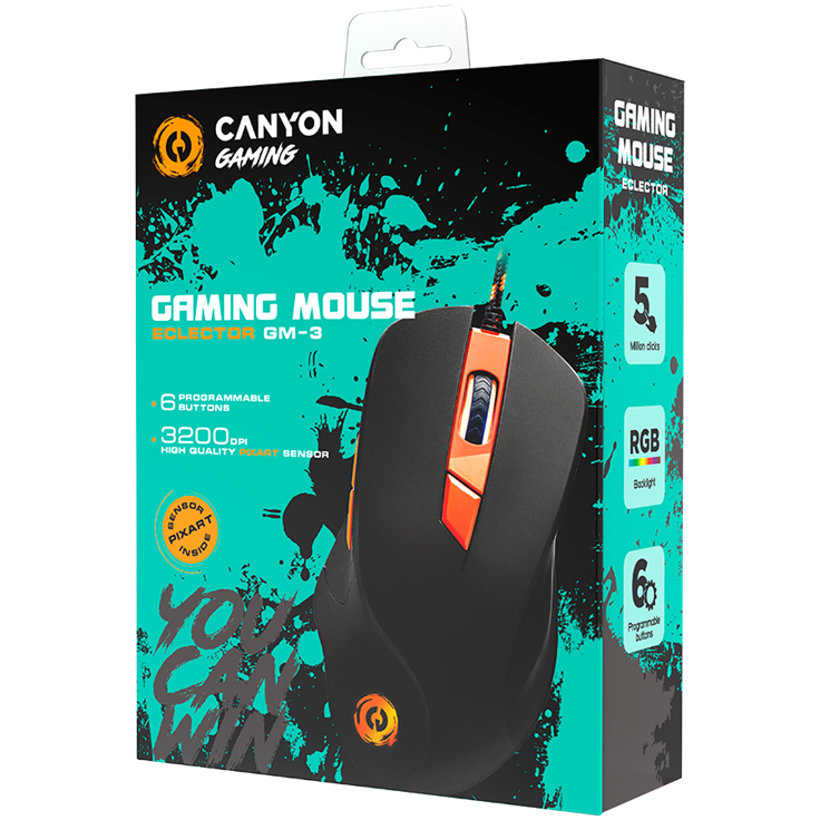 Canyon Eclector GM-3 Wired RGB Gaming Mouse - Black/Orange 8 240624180011740387.jpg. Canyon Eclector GM-3 Wired RGB Gaming Mouse - Black/Orange