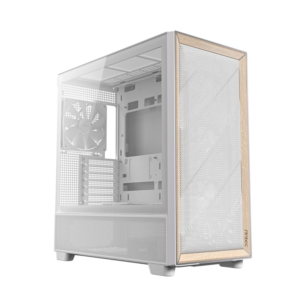 Antec FLUX Wood ARGB Mid-Tower E-ATX Gaming Chassis - White with Birch Wood Accents 2 FLUX_white_wr_01.jpg. Antec FLUX Wood ARGB Mid-Tower E-ATX Gaming Chassis - White with Birch Wood Accents