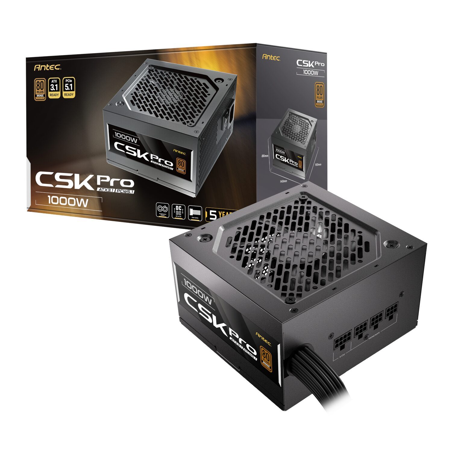 Antec CSK 1000W Pro 80+ Bronze Semi-Modular PSU - PCIe 5.1 & ATX 3.1 Certified 2 CSK1000-PRO-WR-1.jpg. Antec CSK 1000W Pro 80+ Bronze Semi-Modular PSU - PCIe 5.1 & ATX 3.1 Certified