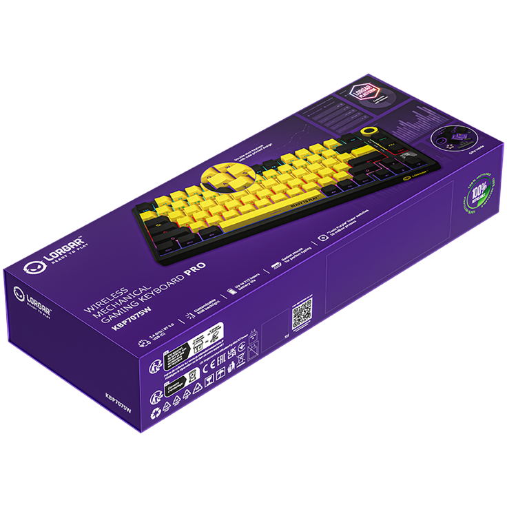 Lorgar KBP7075W Wireless 75% Mechanical Gaming Keyboard Pro - Black/Yellow 11 250326080010346168.jpg. Lorgar KBP7075W Wireless 75% Mechanical Gaming Keyboard Pro - Black/Yellow