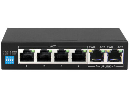 SPS-4G2G.jpg. Scoop 6 Port Gigabit Ethernet Switch with 4 AI PoE and 2 Uplink Ports