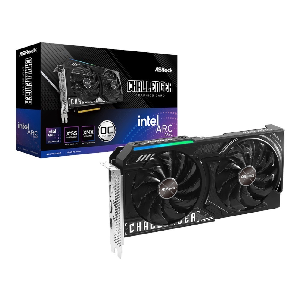 ASRock Intel Arc B580 Challenger 12GB OC GDDR6 Graphics Card 2 90-GA5LZZ-00UANF_wr_01a.jpg. ASRock Intel Arc B580 Challenger 12GB OC GDDR6 Graphics Card