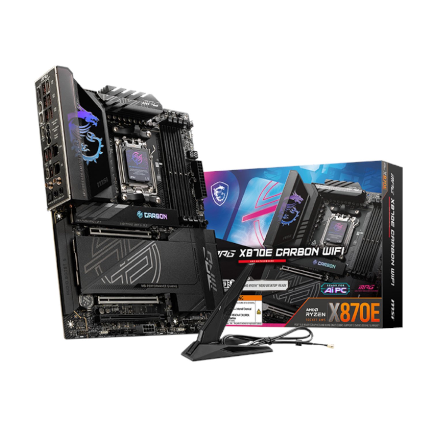 MSI MAG X870E CARBON WIFI ATX Motherboard 1 MSI_MPGX870ECARBONWIFI_wr_01a.jpg. MSI MAG X870E CARBON WIFI ATX Motherboard