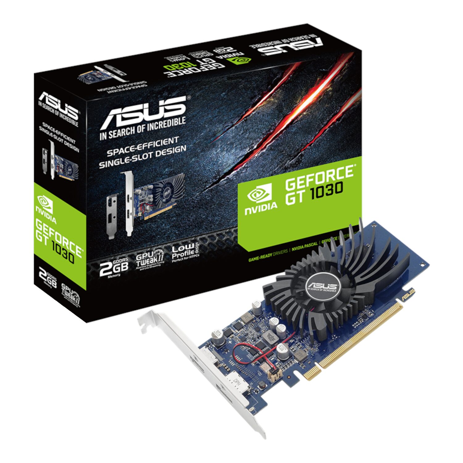 Asus GeForce® GT 1030 2GB GDDR5 Low Profile Graphics Card 1 GT1030-2G-BRK-WR-01.jpg. Asus GeForce® GT 1030 2GB GDDR5 Low Profile Graphics Card