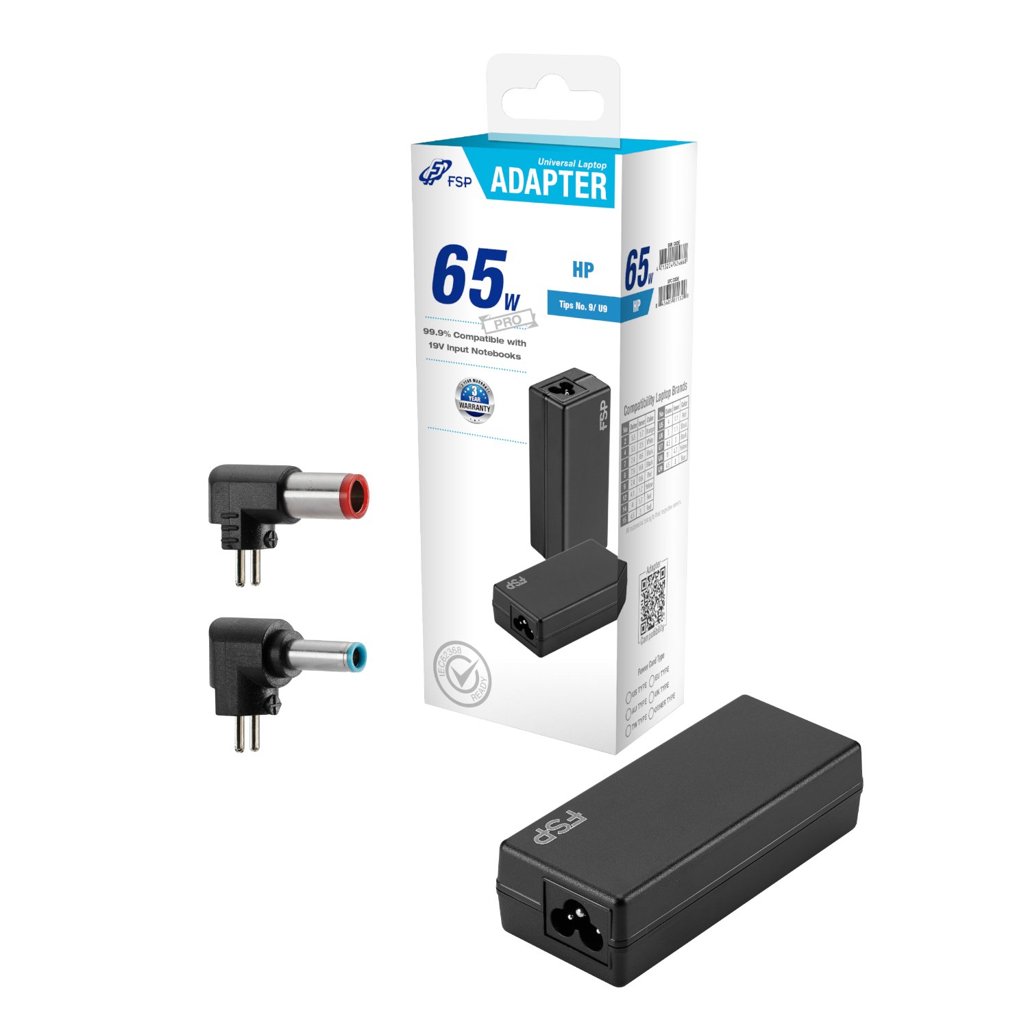 FSP PRO 65W Universal Laptop Adapter – HP 1 PNA0652524_FSP-NB-65W-HP-Notebook-Adapter_wr_01.jp. FSP PRO 65W Universal Laptop Adapter – HP