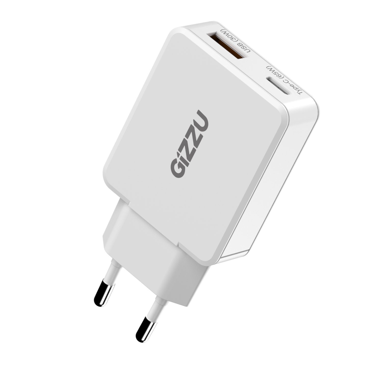 Gizzu 2-Port 65W GaN Wall Charger 1 GWCCU65W_Gizzu-2-Port-65W-GaN-Wall-Charger-White_w. Gizzu 2-Port 65W GaN Wall Charger