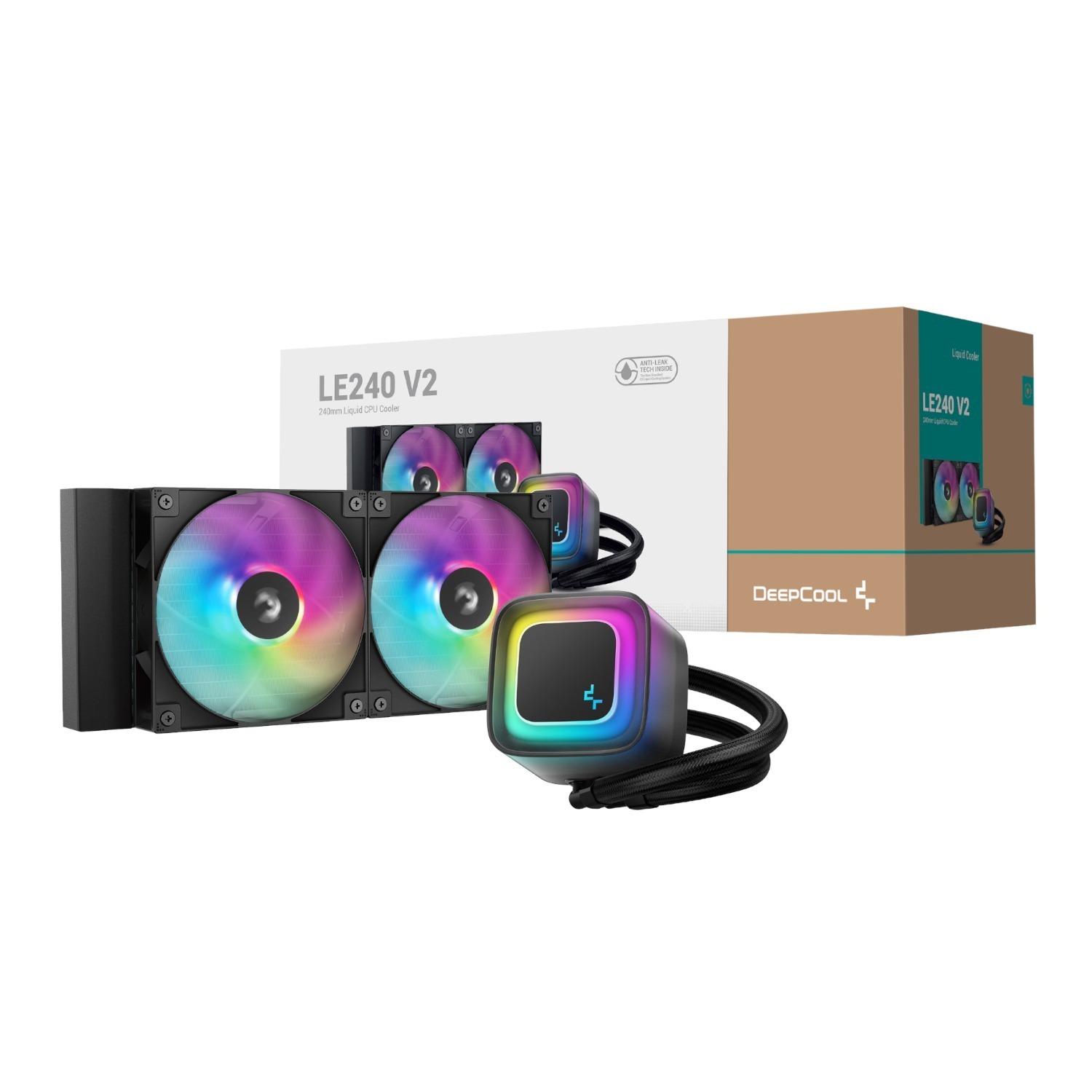 DeepCool LE240 V2 240mm ARGB AIO CPU Liquid Cooler - Black 1 R-LE240-BKAMMC-G-2_DeepCool-LE240-V2-240mm-ARGB-AI. DeepCool LE240 V2 240mm ARGB AIO CPU Liquid Cooler - Black