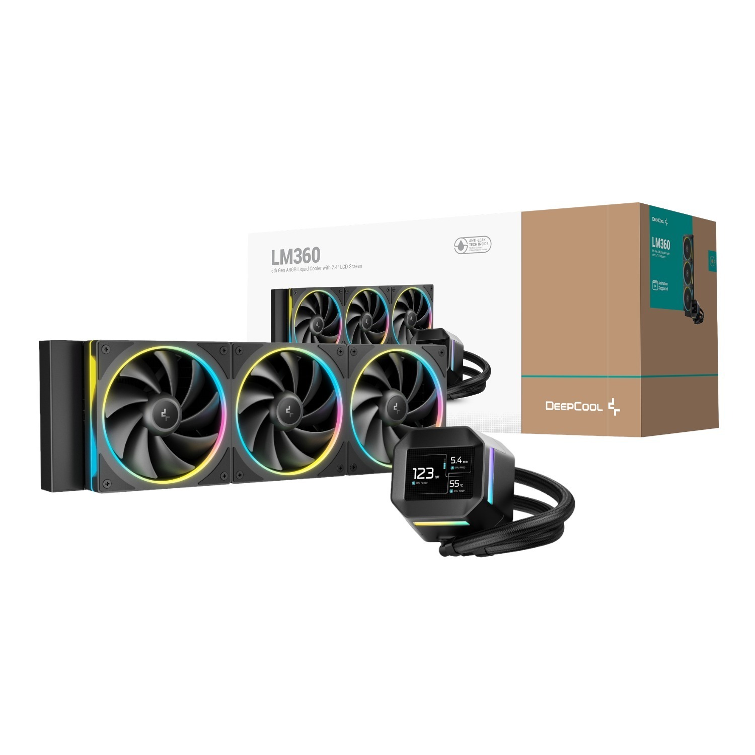 DeepCool LM360 ARGB 360mm AIO CPU Liquid Cooler - Black 1 R-LM360-BKDMMC-1_DeepCool-LM360-ARGB-360mm-AIO-CPU. DeepCool LM360 ARGB 360mm AIO CPU Liquid Cooler - Black