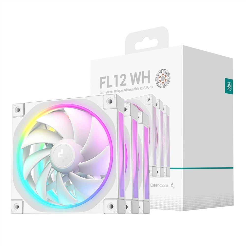DeepCool FL12 3-in-1 ARGB 120mm Fan 3 Pack - White 1 R-FL12SE-WHAPN3-G_DeepCool-FL12-3-in-1-ARGB-120mm-. DeepCool FL12 3-in-1 ARGB 120mm Fan 3 Pack - White