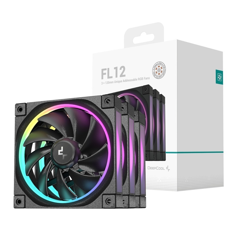 DeepCool FL12 3-in-1 ARGB 120mm PWM 3 Fan Pack - Black 1 R-FL12RSE-BKAPN3-G_DeepCool-FL12-3-in-1-ARGB-120mm. DeepCool FL12 3-in-1 ARGB 120mm PWM 3 Fan Pack - Black