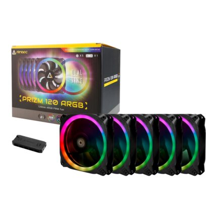 PRIZM-120-ARGB-5C_Antec-Prizm-120-ARGB-Case-Fan-5-. Antec Prizm 120 ARGB Case Fan 5 Pack + Controller - Black