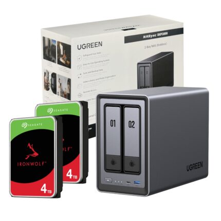 DXP2800-8TB_UGreen-DXP2800-2-Bay-NAS-with-2-x-4TB-. UGreen NASync DXP2800 2 Bay NAS with Seagate Ironwolf NAS 8TB SATA Hard Drive Bundle (2x 4TB)