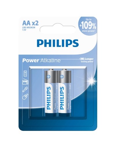 LR6P2B/40 #1. Philips AA (2) Power Alkaline