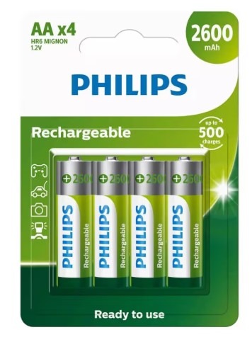 R6B4B260/73 #1. Philips AA (4) Rechargeable 2600 mAh