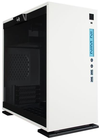 CH-I301-W #1. In Win 301 Tempered glass side panel Mini Tower Chassis - White and Blue accents