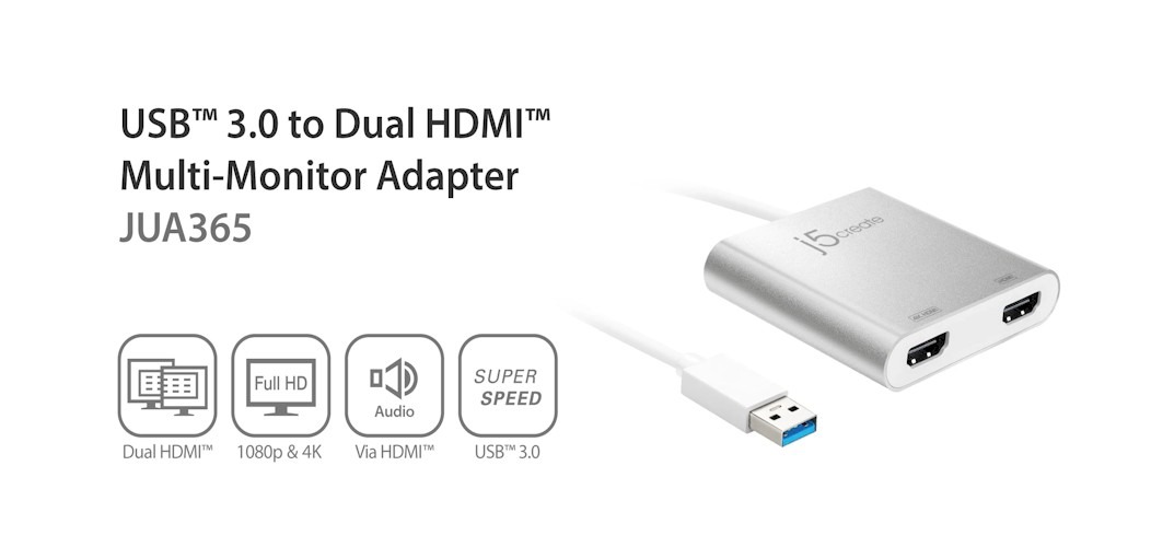 J5create JUA365 USB 3.0 To Dual HDMI Multi-Monitor Adapter 3 SC-JUA365 #3. J5create JUA365 USB 3.0 To Dual HDMI Multi-Monitor Adapter