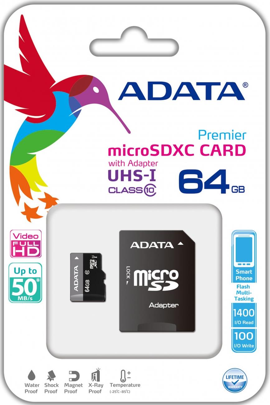 ADATA Premier 64Gb MicroSDXC Memory Card with SD adapter 1 SD-64GACXU85 #1. ADATA Premier 64Gb MicroSDXC Memory Card with SD adapter