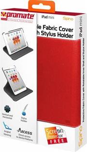 Spino Red.jpg. Promate Spino Protective Fabric Cover with Rotatable Inner Shell and Stylus Holder for iPad mini-Red