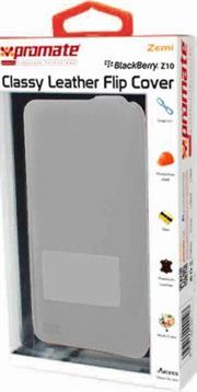 zemi Grey-1.jpg. Promate Zemi BlackBerry Z10 Classy Leather Flip Cover Colour:Grey The Zemi is a simple but yet classy and smart leather flip cover for BlackBerry Z10. The vertical flip provides sophisticated look which at the same time protects your phone and lets you ac