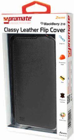 Promate Zemi BlackBerry Z10 Classy Leather Flip Cover Colour:Black The Zemi is a simple but yet classy and smart leather flip cover for BlackBerry Z10. The vertical flip provides sophisticated look which at the same time protects your phone and lets you a 2 Big_zemi Black.jpg. Promate Zemi BlackBerry Z10 Classy Leather Flip Cover Colour:Black The Zemi is a simple but yet classy and smart leather flip cover for BlackBerry Z10. The vertical flip provides sophisticated look which at the same time protects your phone and lets you a