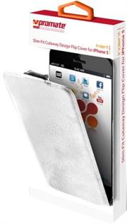 Indent - White.jpg. Promate Indent iPhone 5 Slim-Fit Cutaway Design Flip Cover with magnetic claps and soft leather lock ensures that it remains closed-colour:White