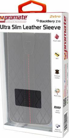 Promate Zetro BlackBerry Z10 Ultra Slim Leather Sleeve Colour:Black The Zetro is an ultra slim sleeve case designed to protect your BlackBerry Z10 from everyday knocks and scratches. This ultra slim and lightweight leather case features a micro suede inne 2 Big_Zetro-Black-Red Stripe.jpg. Promate Zetro BlackBerry Z10 Ultra Slim Leather Sleeve Colour:Black The Zetro is an ultra slim sleeve case designed to protect your BlackBerry Z10 from everyday knocks and scratches. This ultra slim and lightweight leather case features a micro suede inne