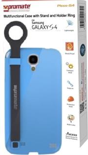 Pless-S4-Blue-0.jpg. Promate Pless-S4 Multifunctional Case with a Stand and a Holder Ring for Samsung Galaxy S4-Bluek Retail Box 1 Year Warranty