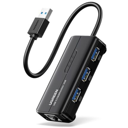 6957303822652_20265-20265.jpg. UGreen USB Type-A Male to Ethernet Adapter with 3-Port USB Hub – Black