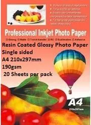 ERCGS-190gsm-20-001.jpg. E-Box Resin Coated Glossy Photo Paper-Single sided A4 210x297mm-190gsm- 20 Sheets per pack